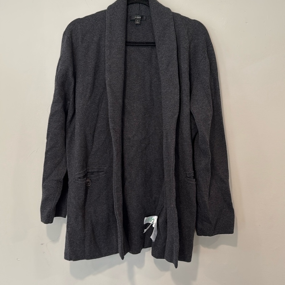 J Crew Camille Sweater-blazer Shawl Collar Cardigan  Size Large Dark Gray  1611
